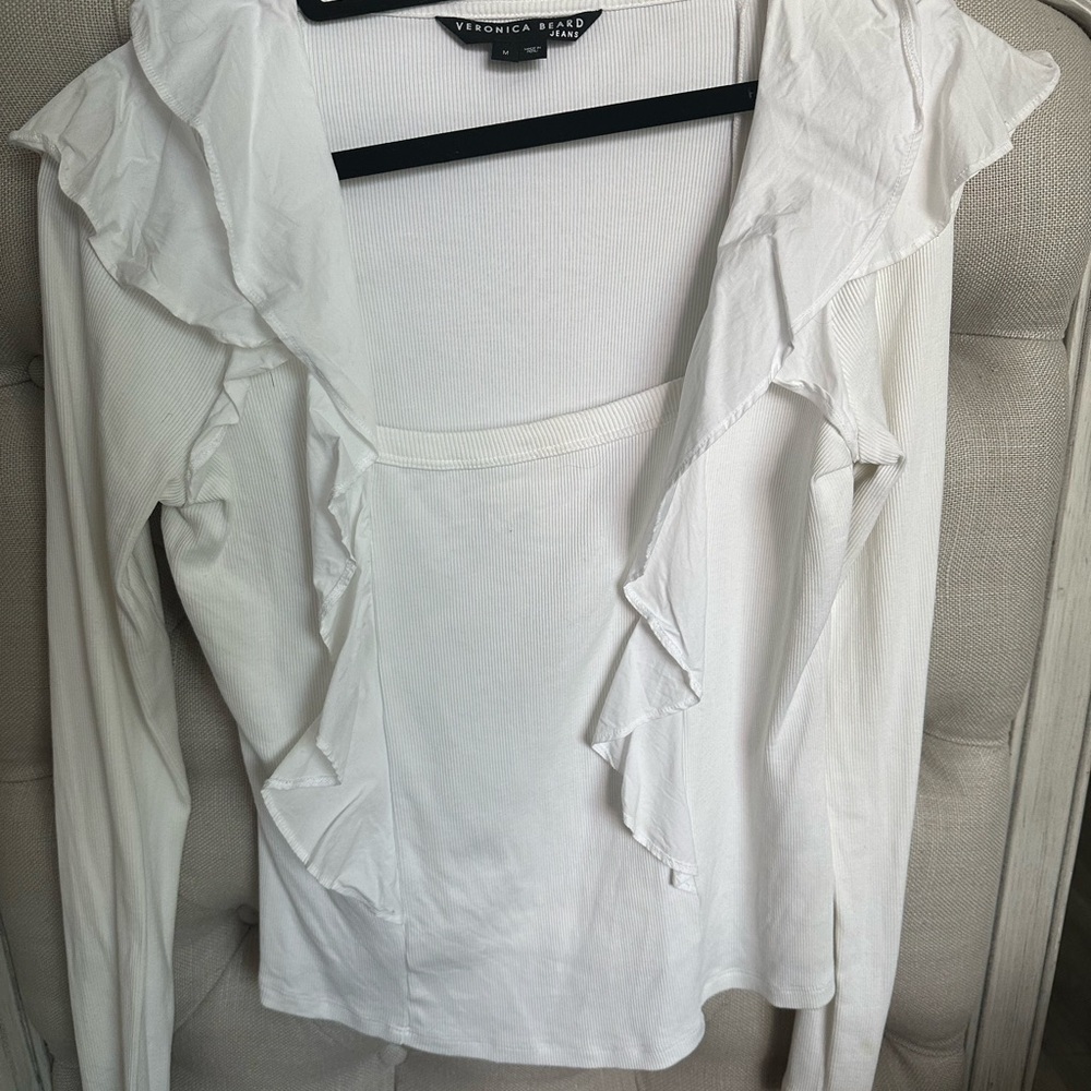 Veronica Beard Cream Ruffle Blouse Size M